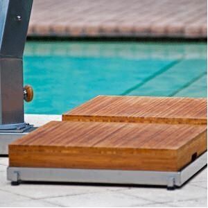 Bambrella 11 Ft. Square Bamboo Levante Side Wind Umbrella Set w/ 484lb Base System in Ice White - Base System - Detail thumbnail