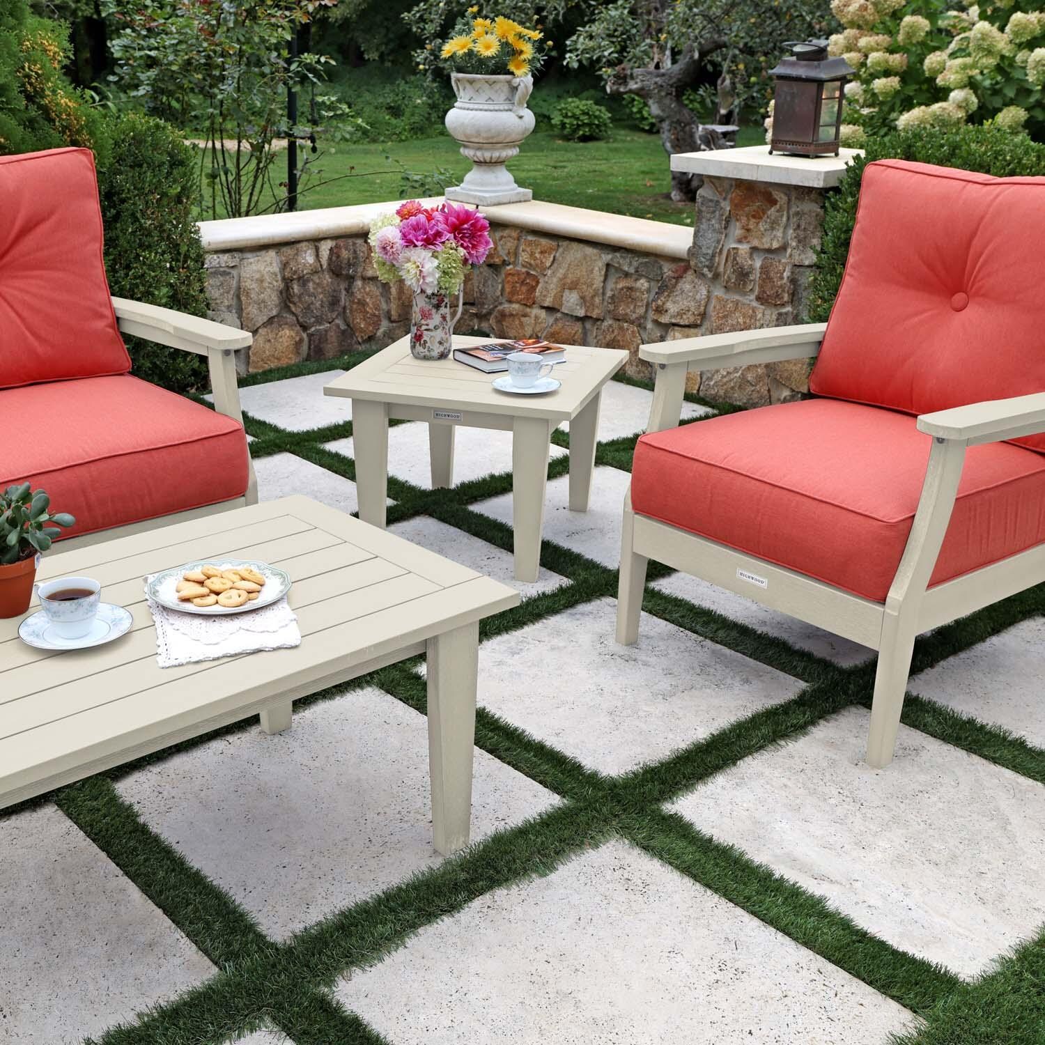 Blushing Bay 4 Pc Recycled Plastic Seating Set in Canvas Persimmon/Whitewash by Lakeview Outdoor Designs - Close Up End Table - Lifestyle thumbnail