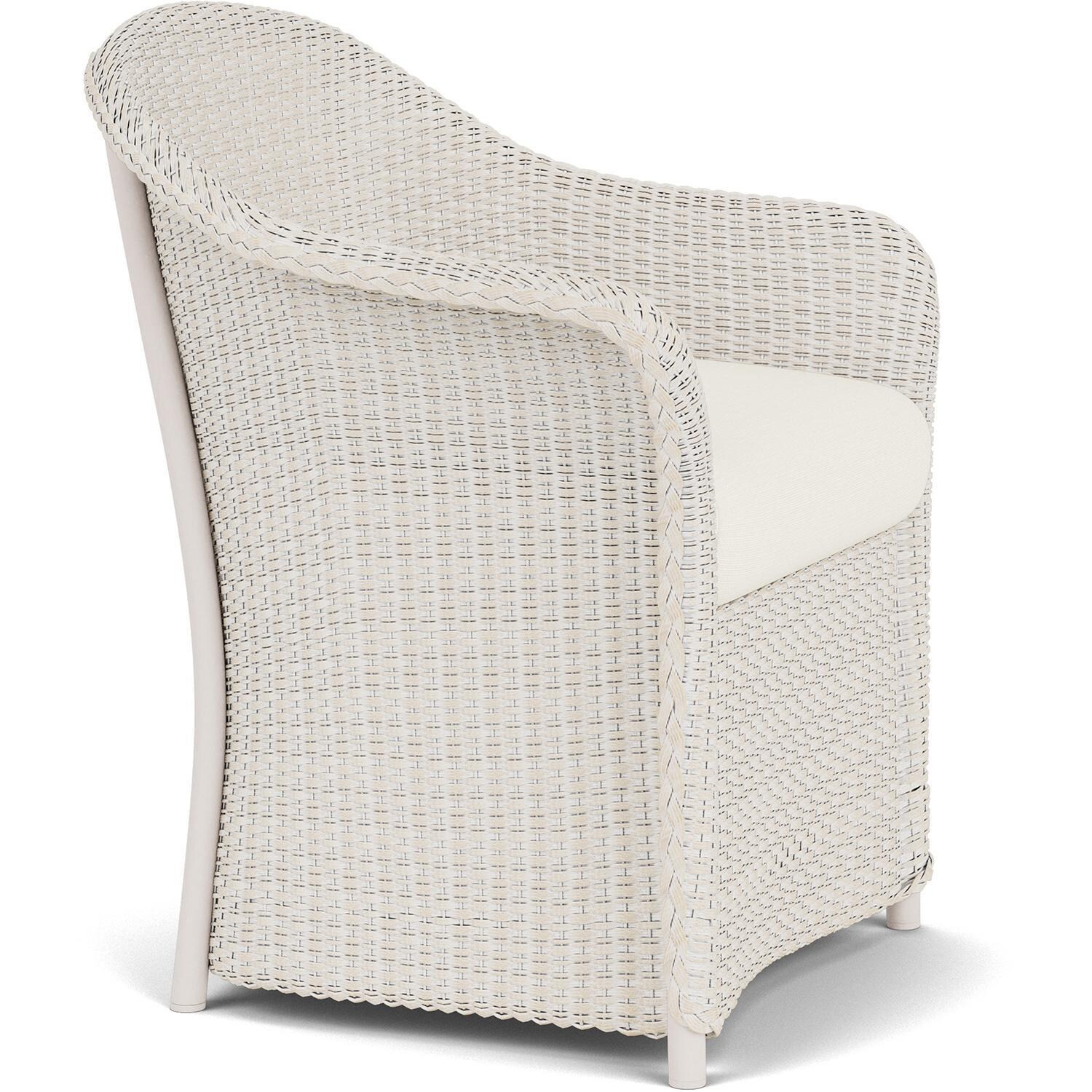 Lloyd Flanders Weekend Retreat Dining Armchair in Antique White Finish W/ Sailcloth Salt Fabric - Angled thumbnail