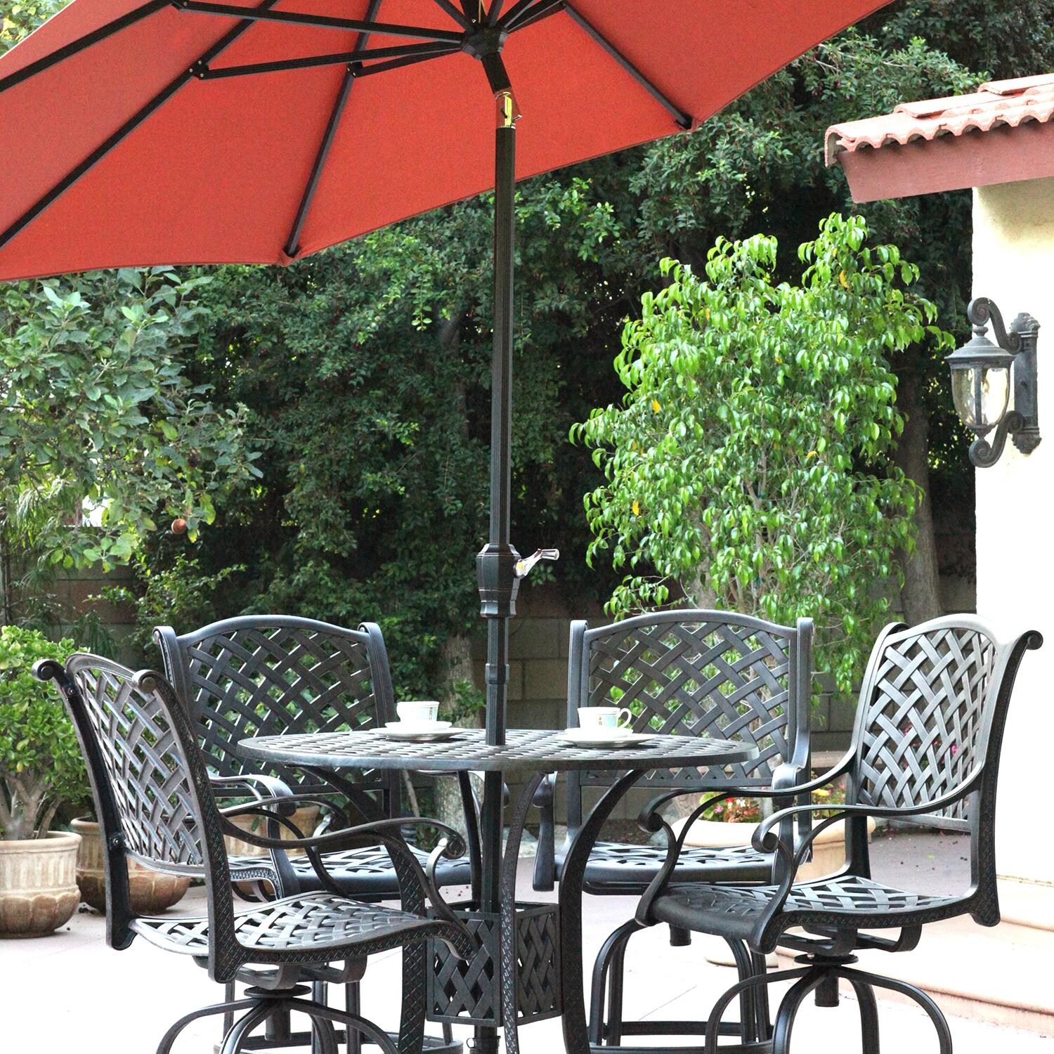Darlee Nassau 7 Pc Bar Set w/ 42 Inch Round Series 30 Table & Paprika Umbrella - 0 - Lifestyle thumbnail