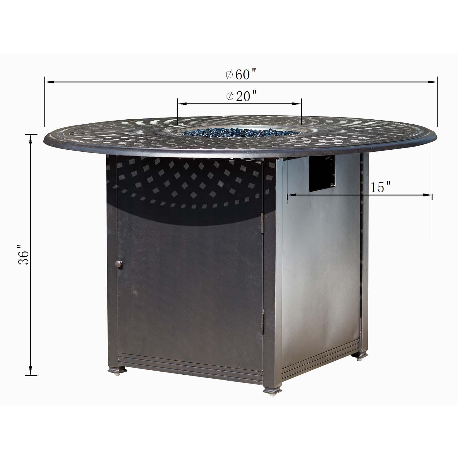 Series 60 60-in Antique Bronze Cast Aluminum Counter Height Fire Pit Table by Darlee - Dimensional thumbnail
