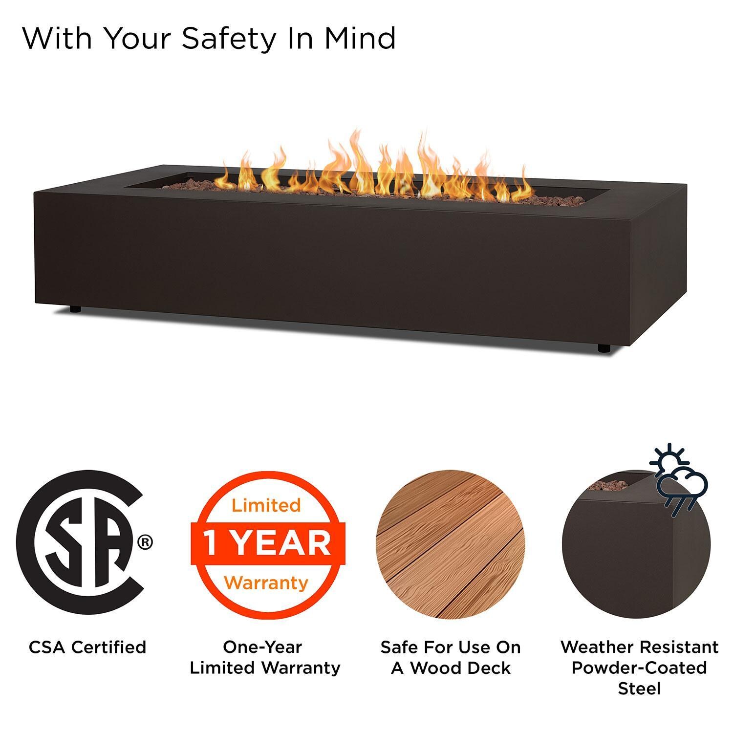 Elysian 70-in Rectangular Steel Propane Fire Pit Table in Dark Bronze by Lakeview Outdoor Designs - Safety - Detail thumbnail