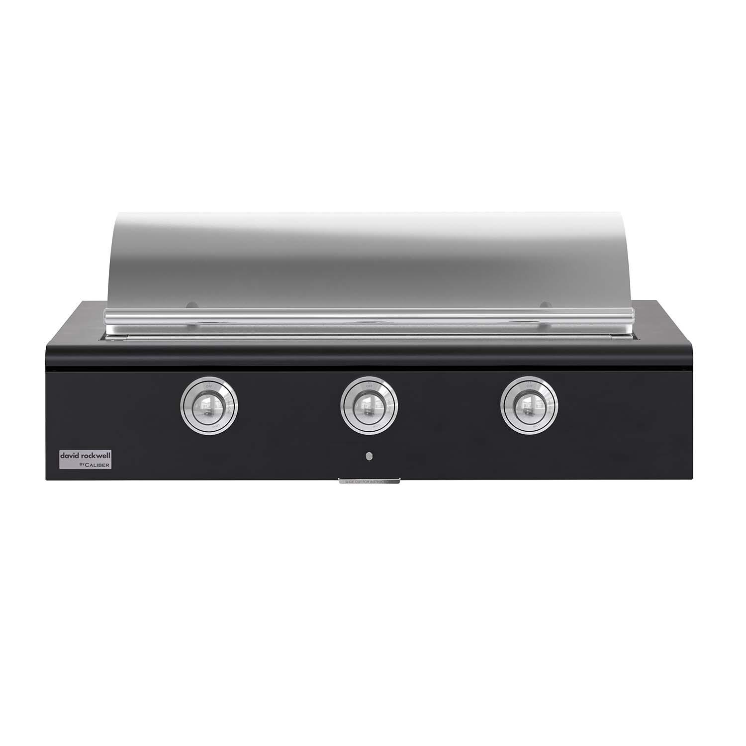 Caliber CRG-48BL00-A-027-H02 48-in Propane Built-In Rockwell Grill - Matte Black w/ Chrome Hardware - Closed Lid - White Background thumbnail