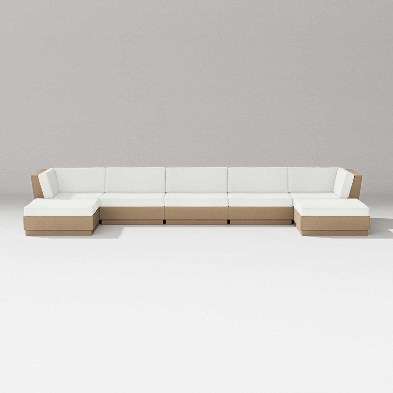 Elevate 7 Pc Recycled Plastic Double Chaise Seating Set in Vintage Sahara/Natural Linen By PW Designer Series
