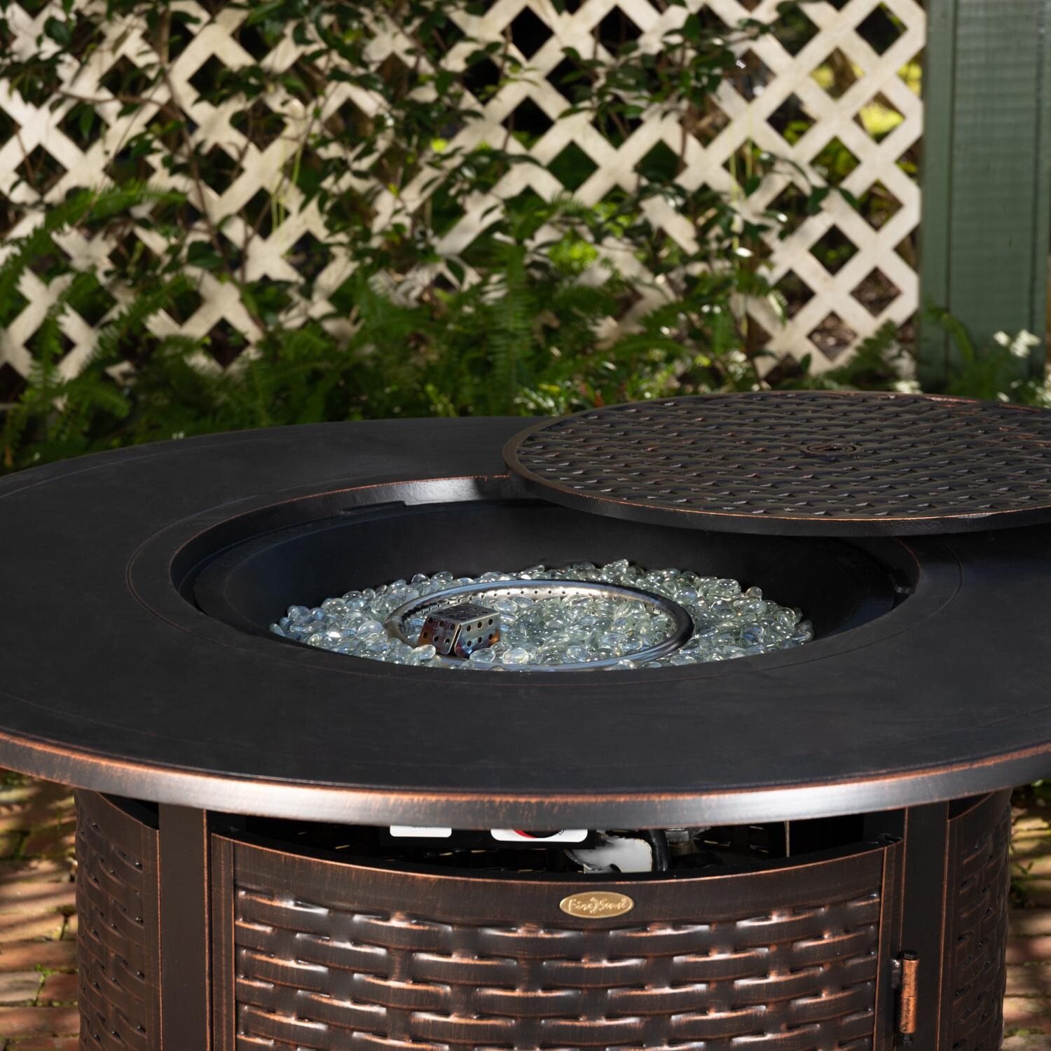 Ultimate Patio 62373 Welcome View 44-Inch Round Woven Aluminum Propane Gas Fire Pit - No Flames thumbnail