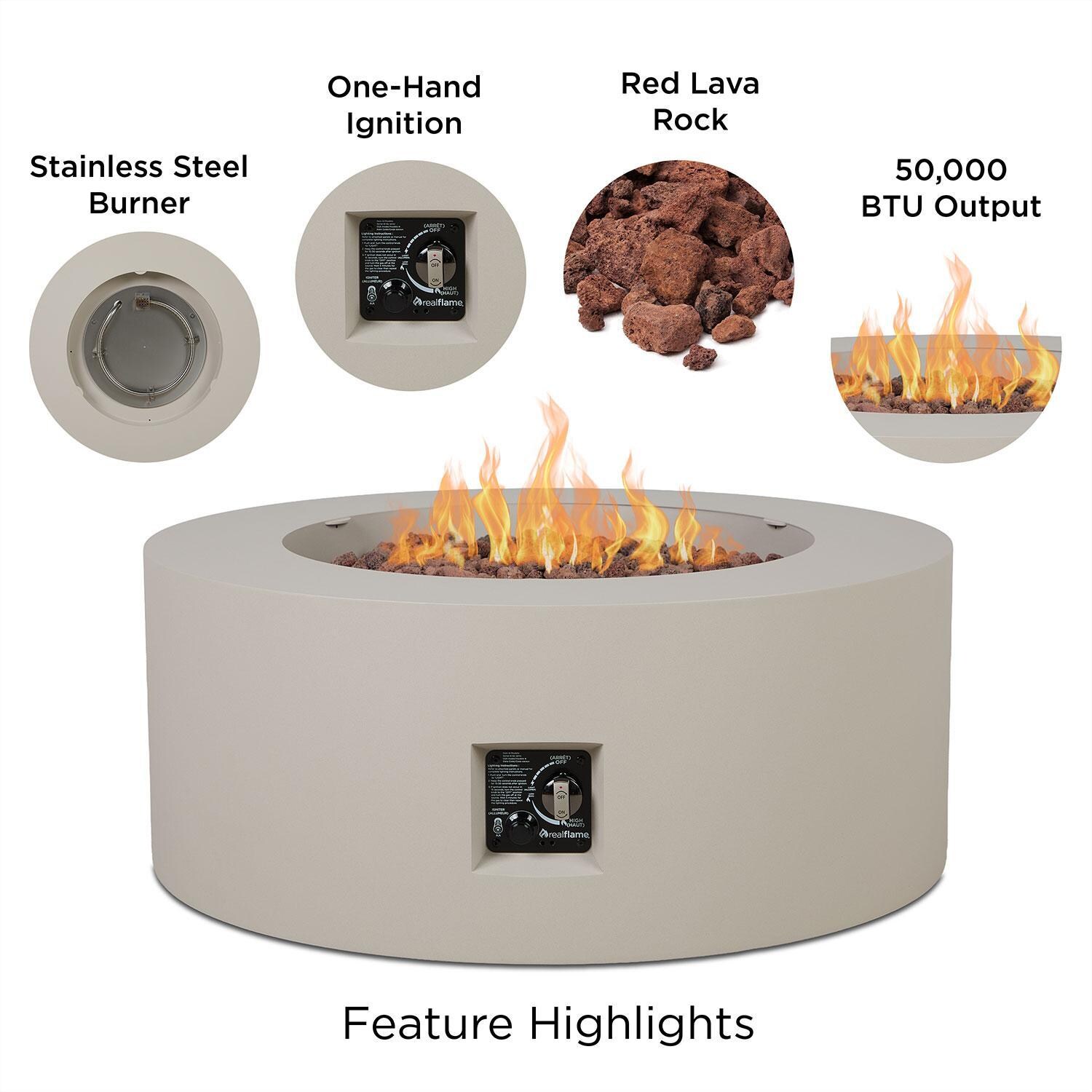 Elysian 36-in Round Steel Propane Fire Pit Table in Light Sand by Lakeview Outdoor Designs - Features - Detail thumbnail