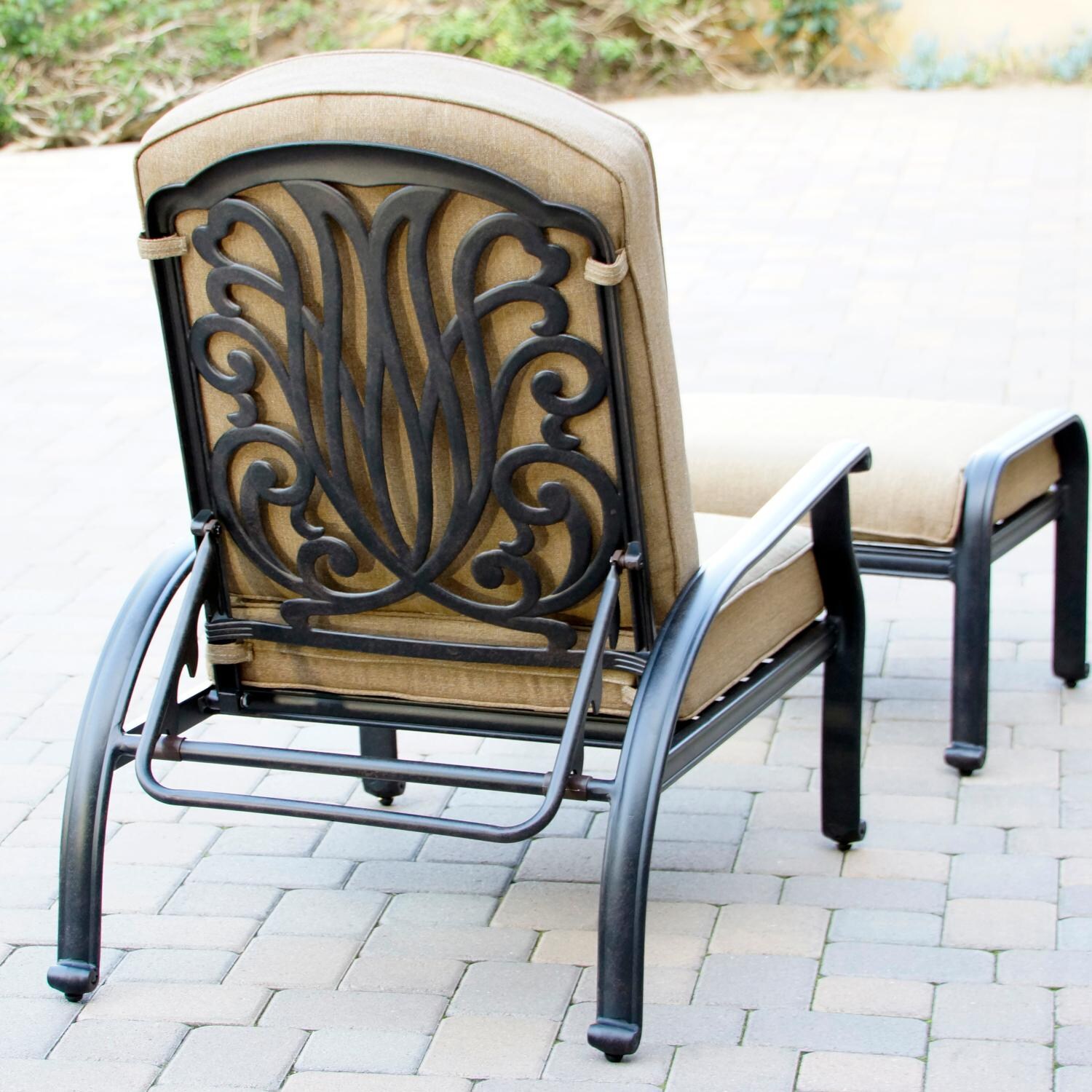 Darlee DL709-5PC-707RQP Elisabeth 5 Piece Cast Aluminum Patio Conversation Set W/ Ice Bucket Insert & Sesame Cushions - Back Detail thumbnail