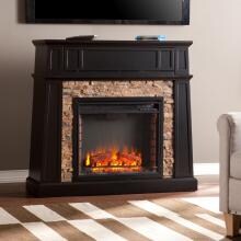 Southern Enterprises Crestwick 44-Inch Electric Fireplace Mantel Package - Black W/ Mesa Verde Faux Stone - FE9344