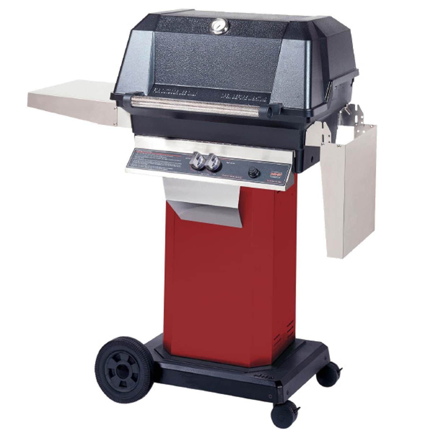 MHP WNK Natural Gas Grill Head w/ Drop Down Shelves on Ember Red Grill Column & Portable Base w/ Locking Casters - White Background thumbnail