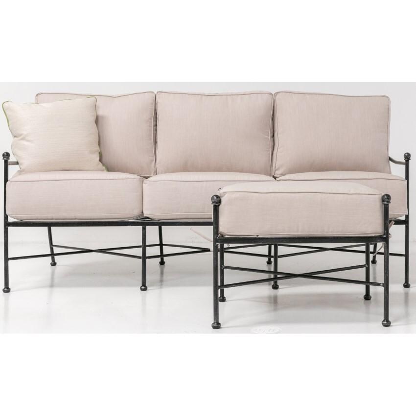 Provence Wrought Iron Ottoman w/ Self Welt in Pewter/Canvas Granite by Sunset West - Ottoman w/ Sofa - White Background thumbnail