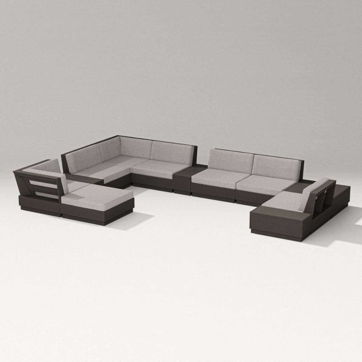 PW Designer Series PWS857-2-VCF145982 Elevate 10 Pc Recycled Plastic Sectional Seating Set in Vintage Coffee/Weathered Tweed - Set - White Background thumbnail
