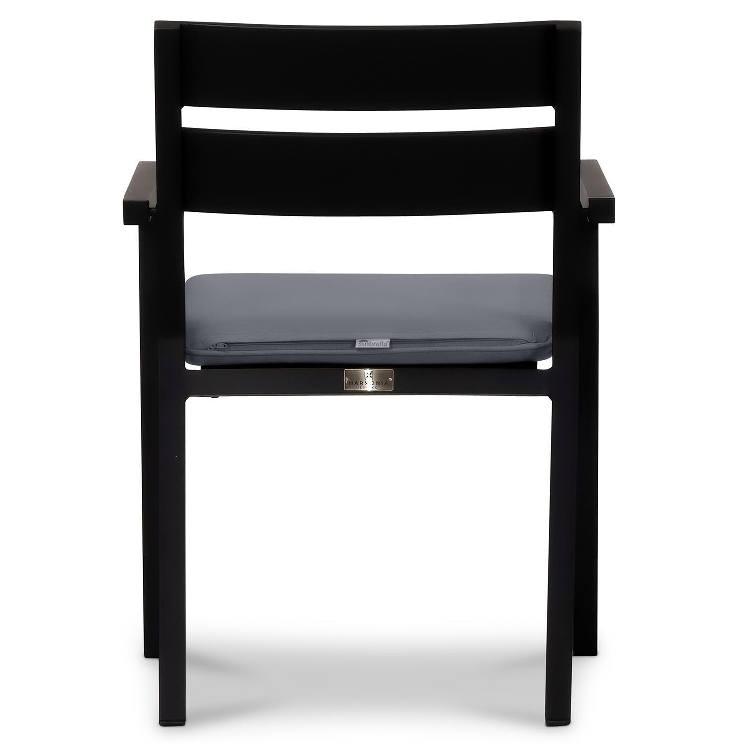 Calm Bay Aluminum Dining Arm Chair in Black/Canvas Charcoal by Lakeview Outdoor Designs - Back - White Background thumbnail