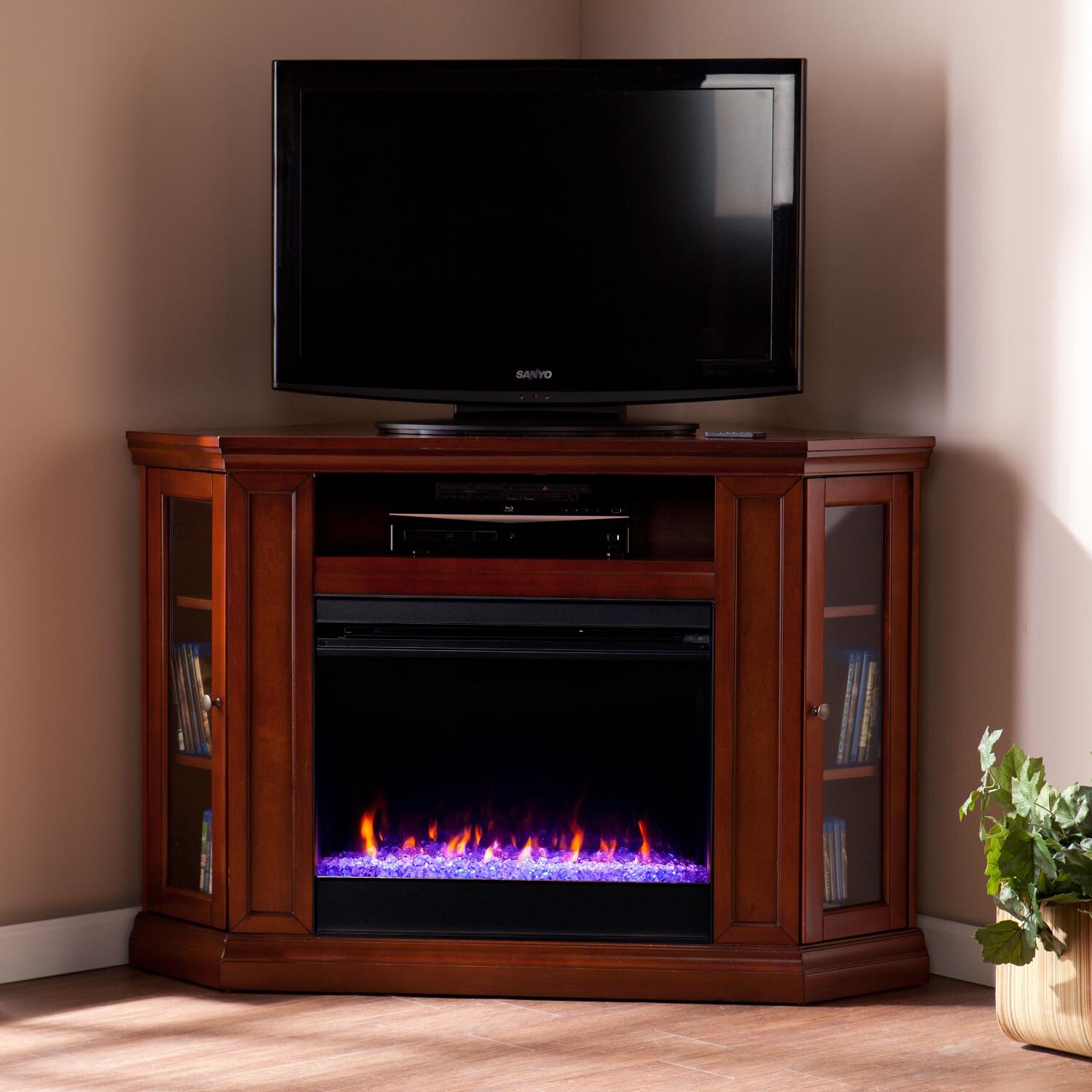 Southern Enterprises Claremont Color Changing Corner Convertible Electric Fireplace - Brown Mahogany - FC9316