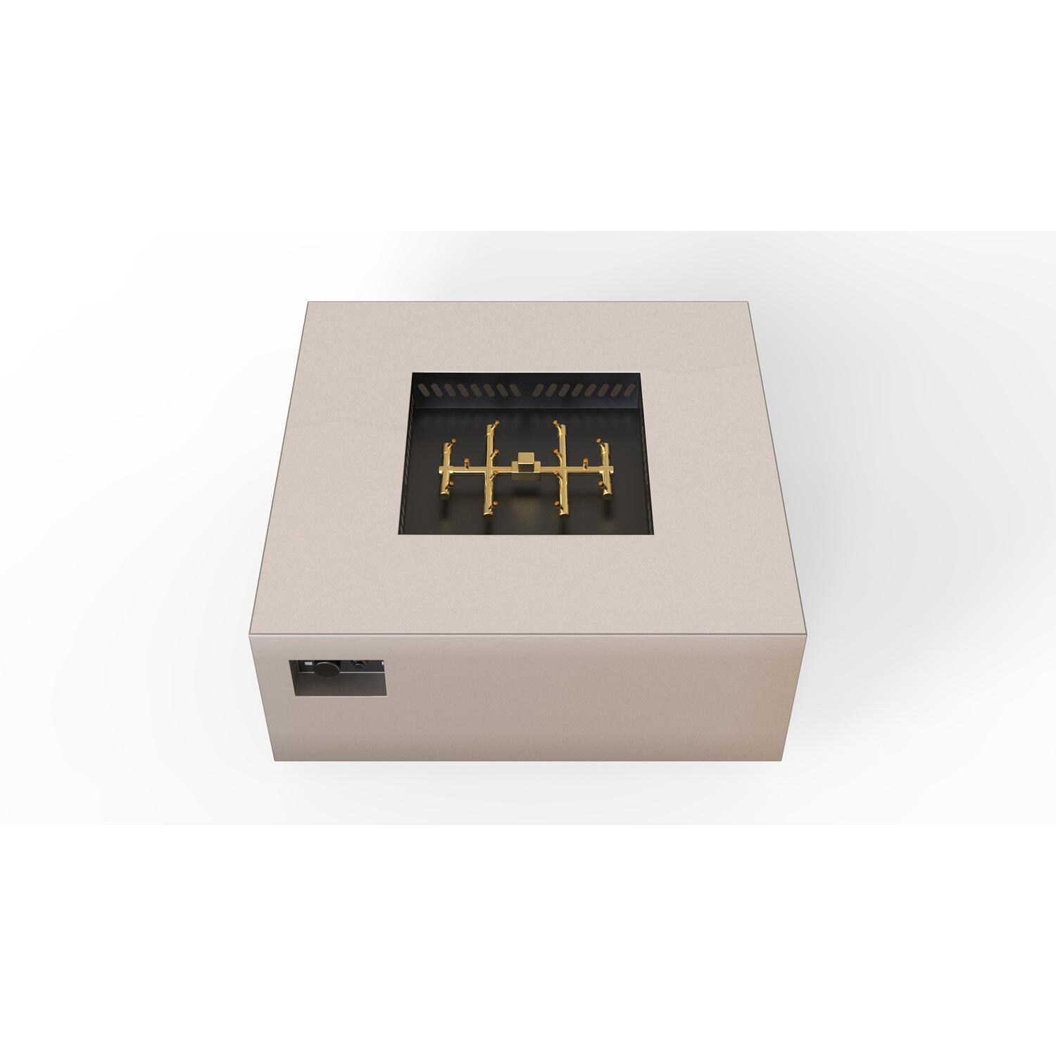 AON 40 Inch Square Powder Coated Steel Natural Gas Fire Pit Table W/ Platinum Ignition in Sand Pebble By Warming Trends - Top Angled View - White Background thumbnail