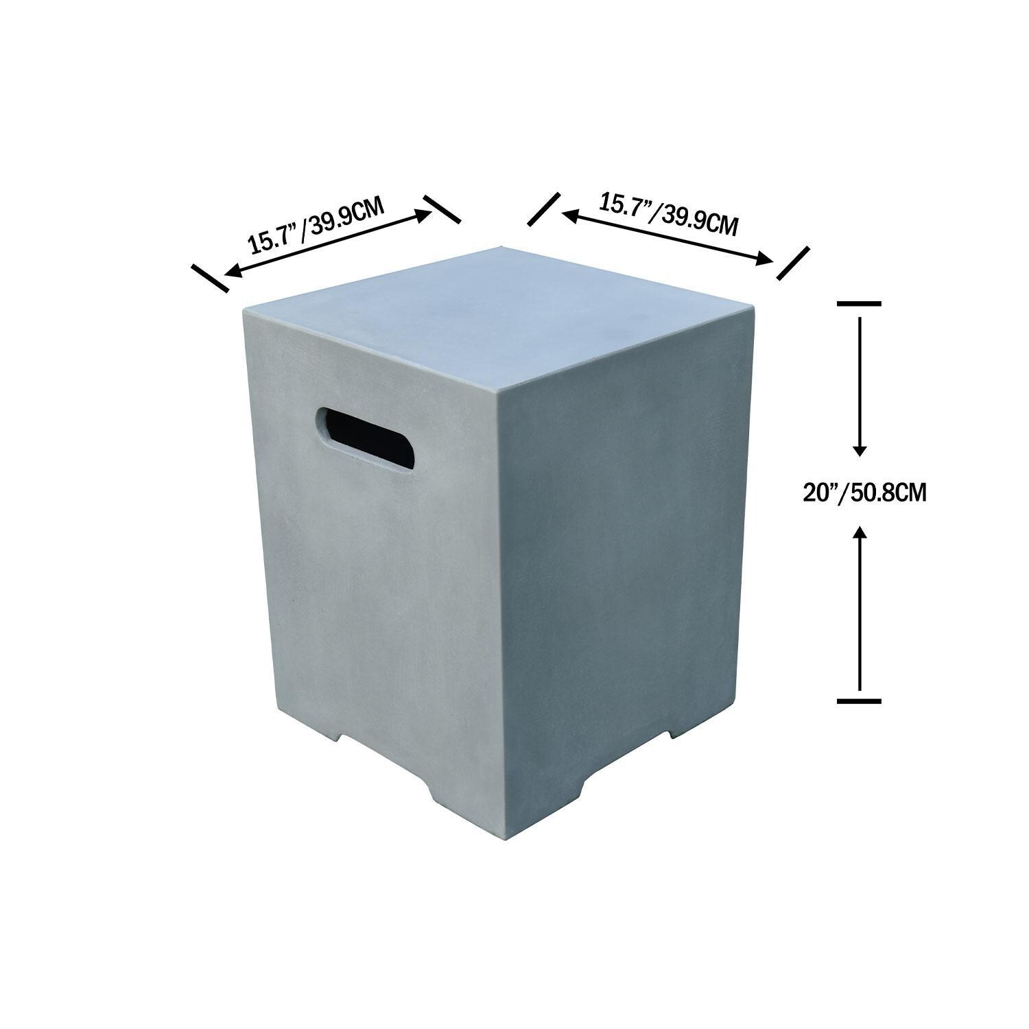 Elementi Square 16-Inch Fire Tank Cover for Lunar Bowl & Sit Stool Chair - Light Gray - ONB01-109LG - Diagram - Dimensional thumbnail