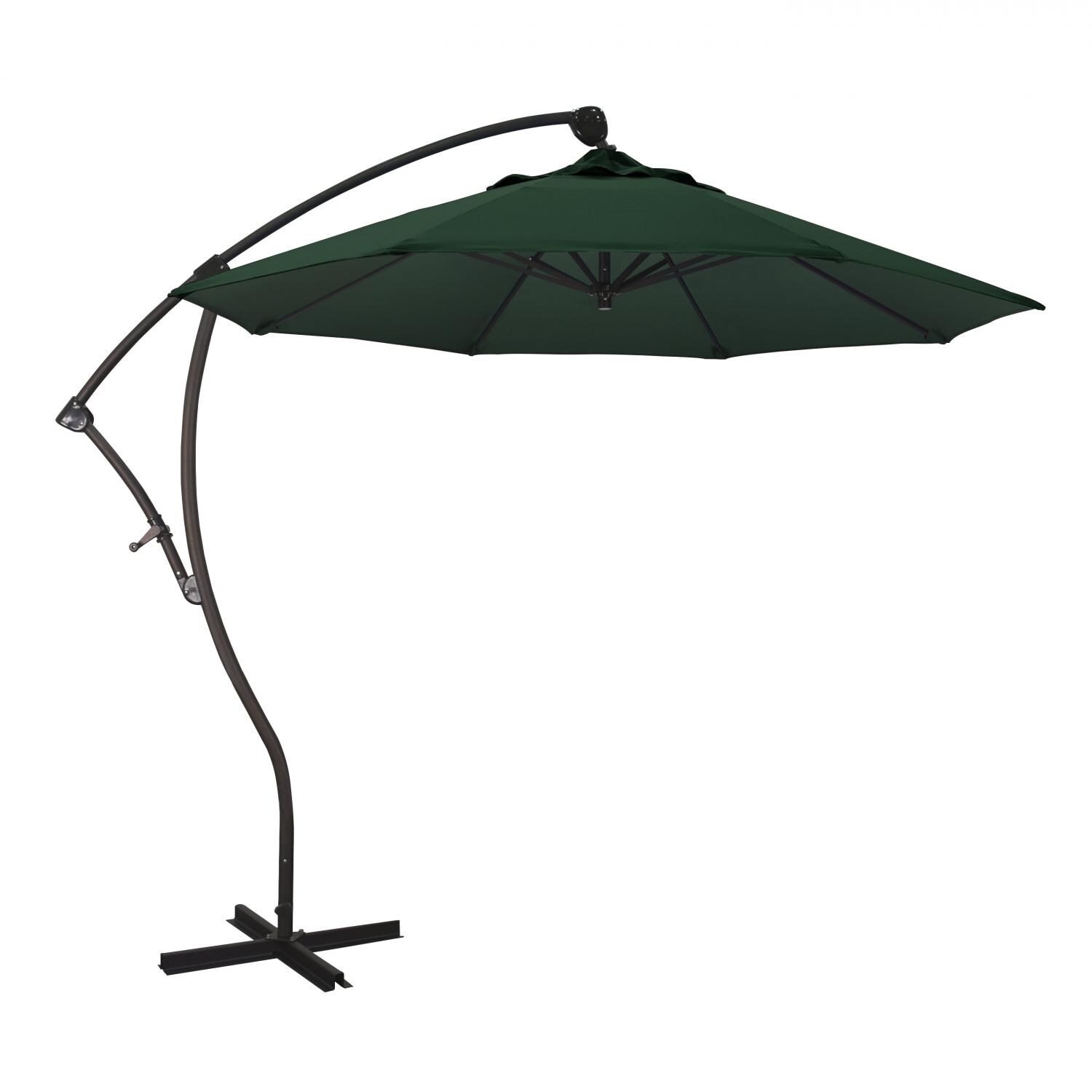 California Umbrella 9 Ft Octagonal Aluminum 2-Way Tilt Cantilever Patio Umbrella W/ Crank Lift & Aluminum Ribs - Bronze Frame / Sunbrella Canvas Forest Green Canopy thumbnail