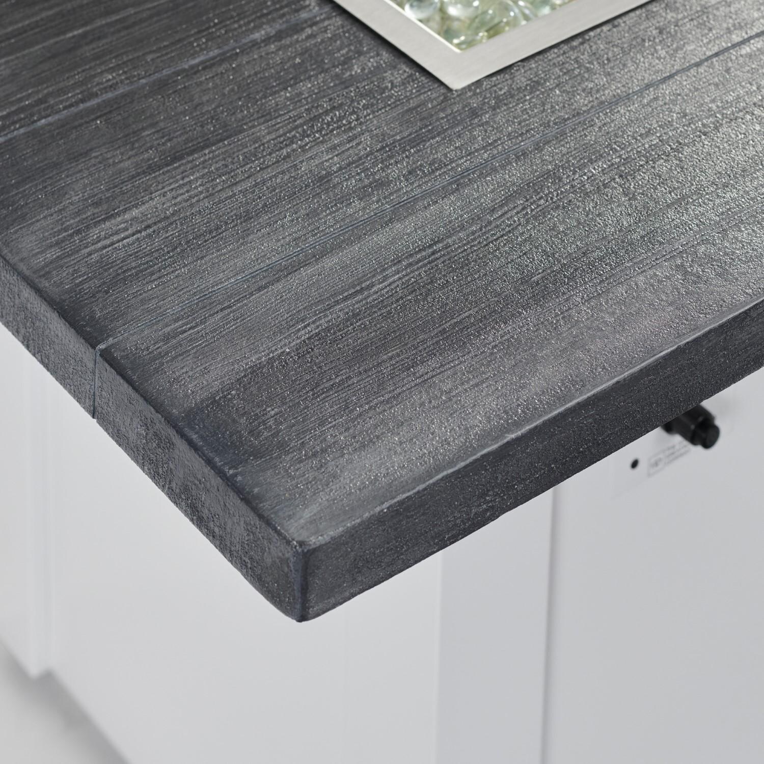 Havenwood 62 Inch Fire Pit Table W/ Carbon Grey Top & White Base - Corner - Detail thumbnail