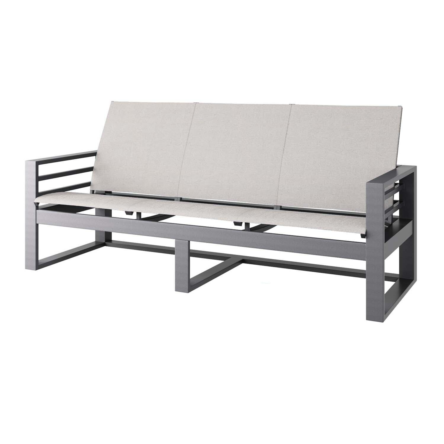 Palermo 3 Person Aluminum Sofa in Graphite w/ Harbor Slate Sling By Ebel - White Background thumbnail