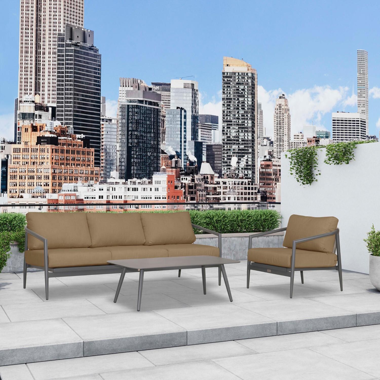 Lakeview Midnight Cove 3 Pc Aluminum Sofa Seating Set in Slate/Pebble Gray/Heather Beige - Angled - Lifestyle thumbnail