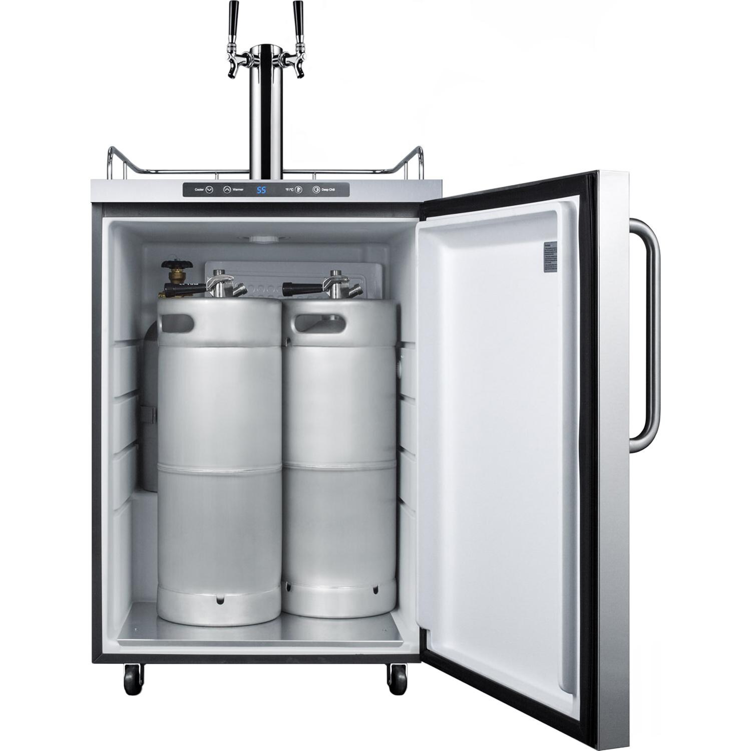 Summit Commercial 24-Inch 5.6 Cu. Ft. Outdoor Rated Double Tap Beer Dispenser / Kegerator - Door Open With Keg thumbnail