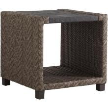 Blue Olive 24 Inch Square All Weather Wicker Patio End Table W/ Weatherstone Top By Tommy Bahama