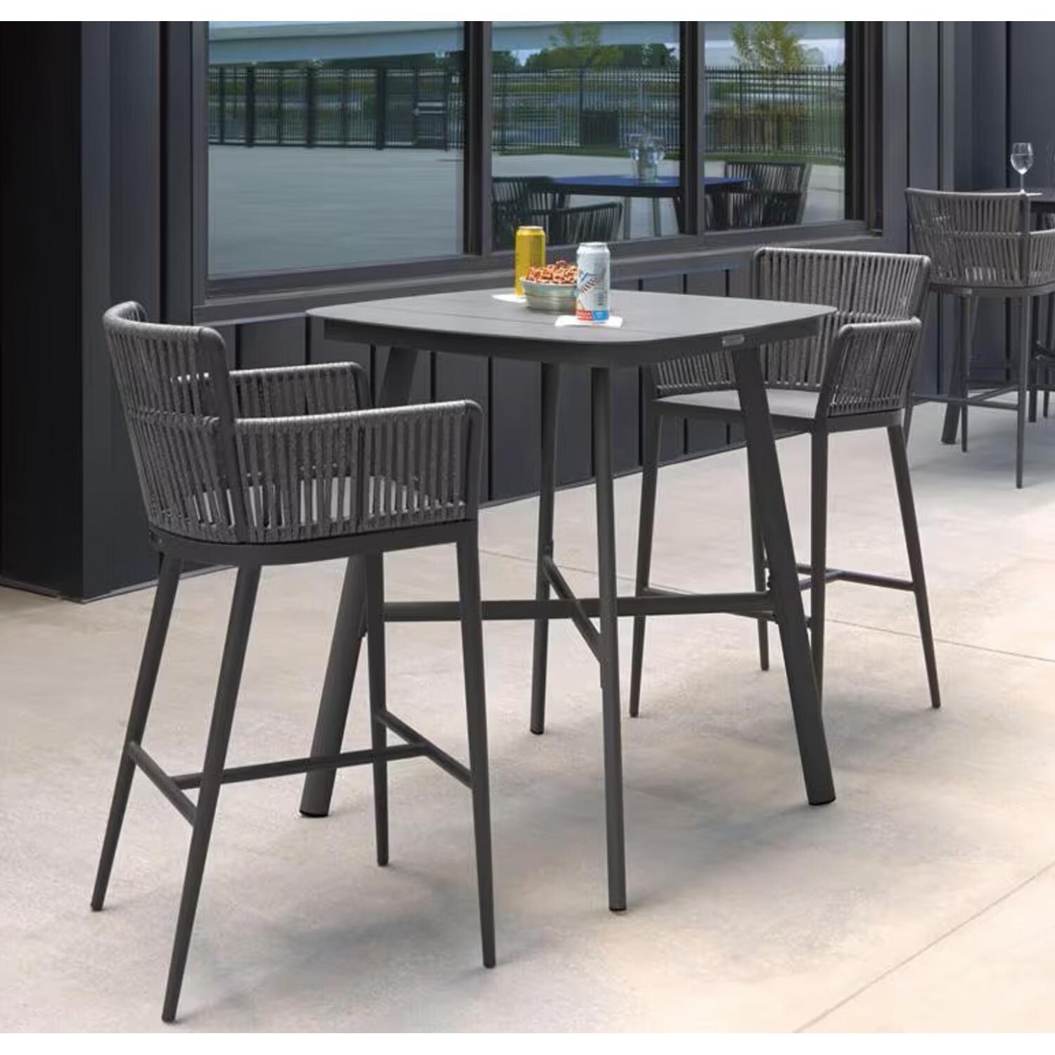 Nette 3 Pc Olefin Rope & Aluminum Bar Set W/ Ninja Sling Seat in Carbon/Pewter By Oxford Garden