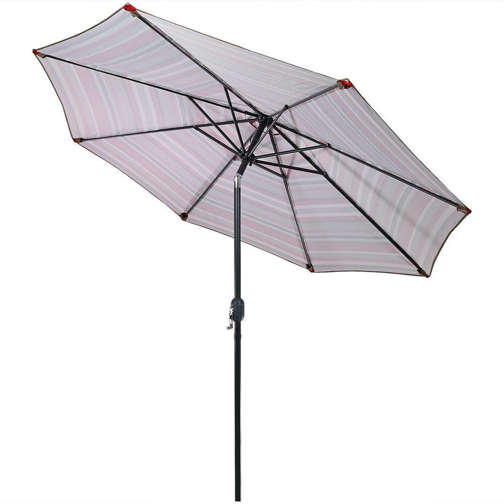 Ultimate Patio 9 Ft. Octagonal Patio Umbrella W/ Crank & Tilt - Awning Stripe - Tilted thumbnail