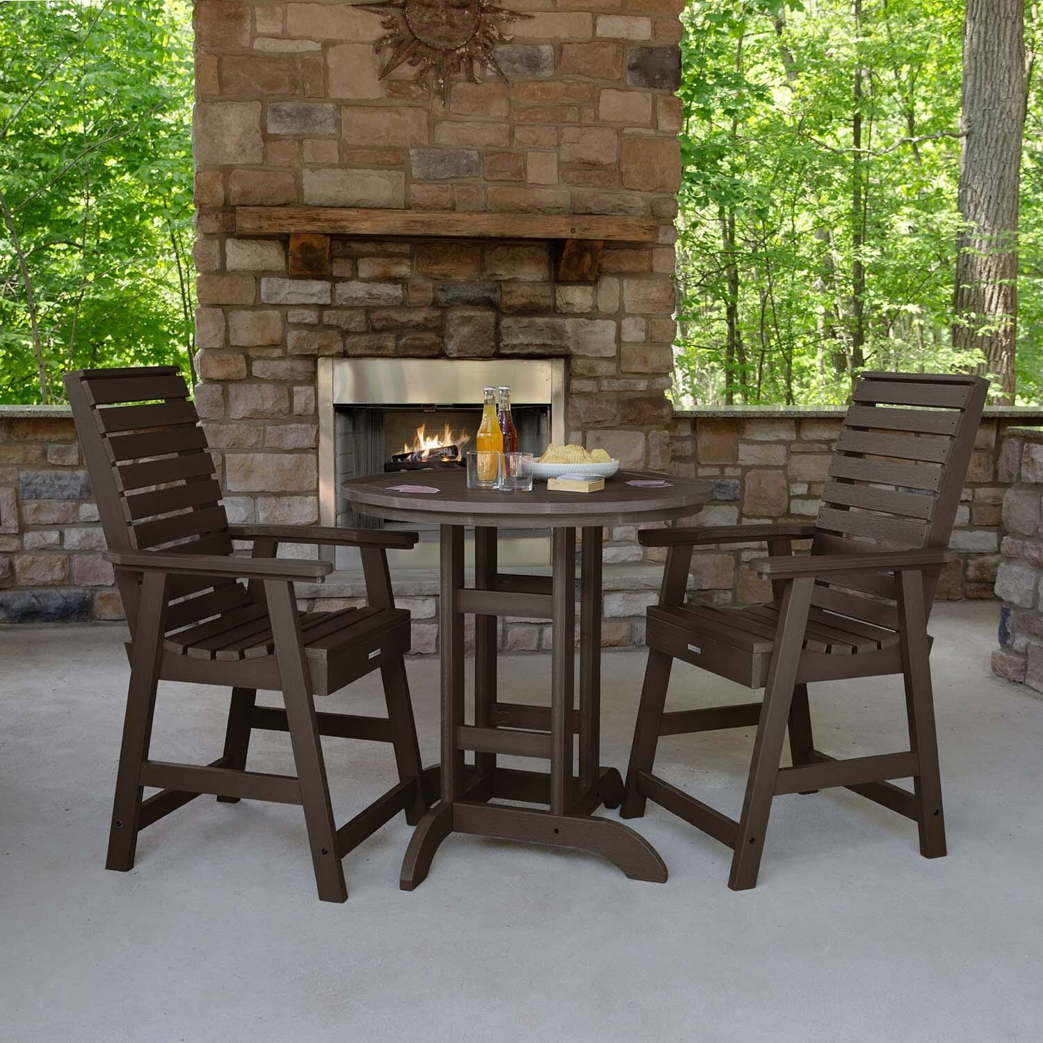 Elm Pointe 3 Pc Recycled Plastic Round Counter Dining Set in Weathered Acorn By Lakeview Outdoor Designs - Lifestyle thumbnail