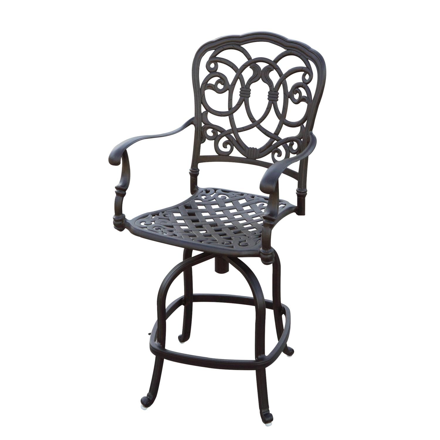 Darlee 201020-9PC-60GHW Florence 9 Piece Cast Aluminum Patio Counter Height Fire Pit Bar Set W/ 64 Inch Square Table & Sesame Cushions   - Counter Height Bar Stool Frame thumbnail