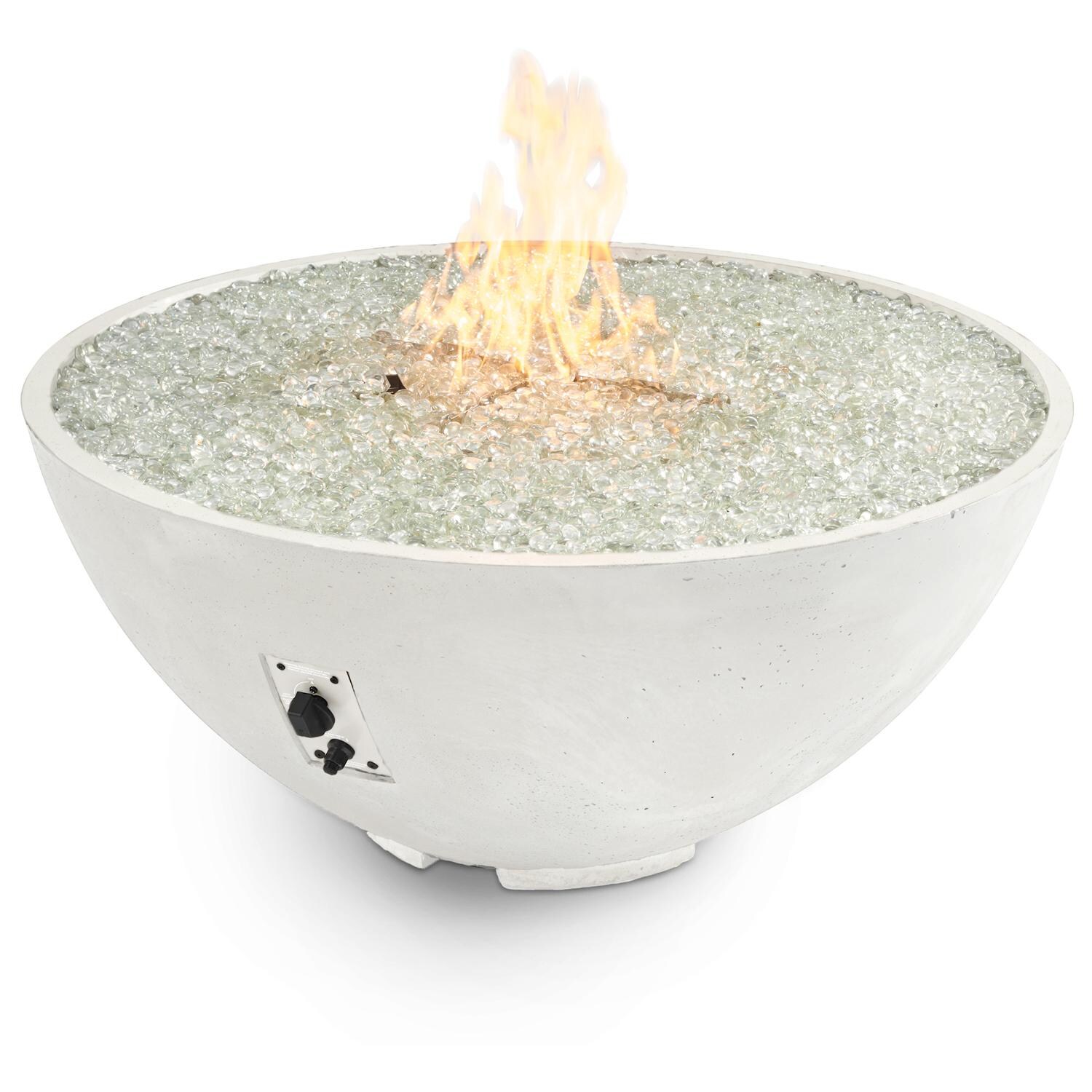The Outdoor GreatRoom Company Cove Edge CV-30EWHT-NG 42-Inch Round Natural Gas Fire Pit Bowl with 30-Inch Crystal Fire Burner - Ships As Propane With Conversion Fittings - White - Shown With Burner Lit thumbnail