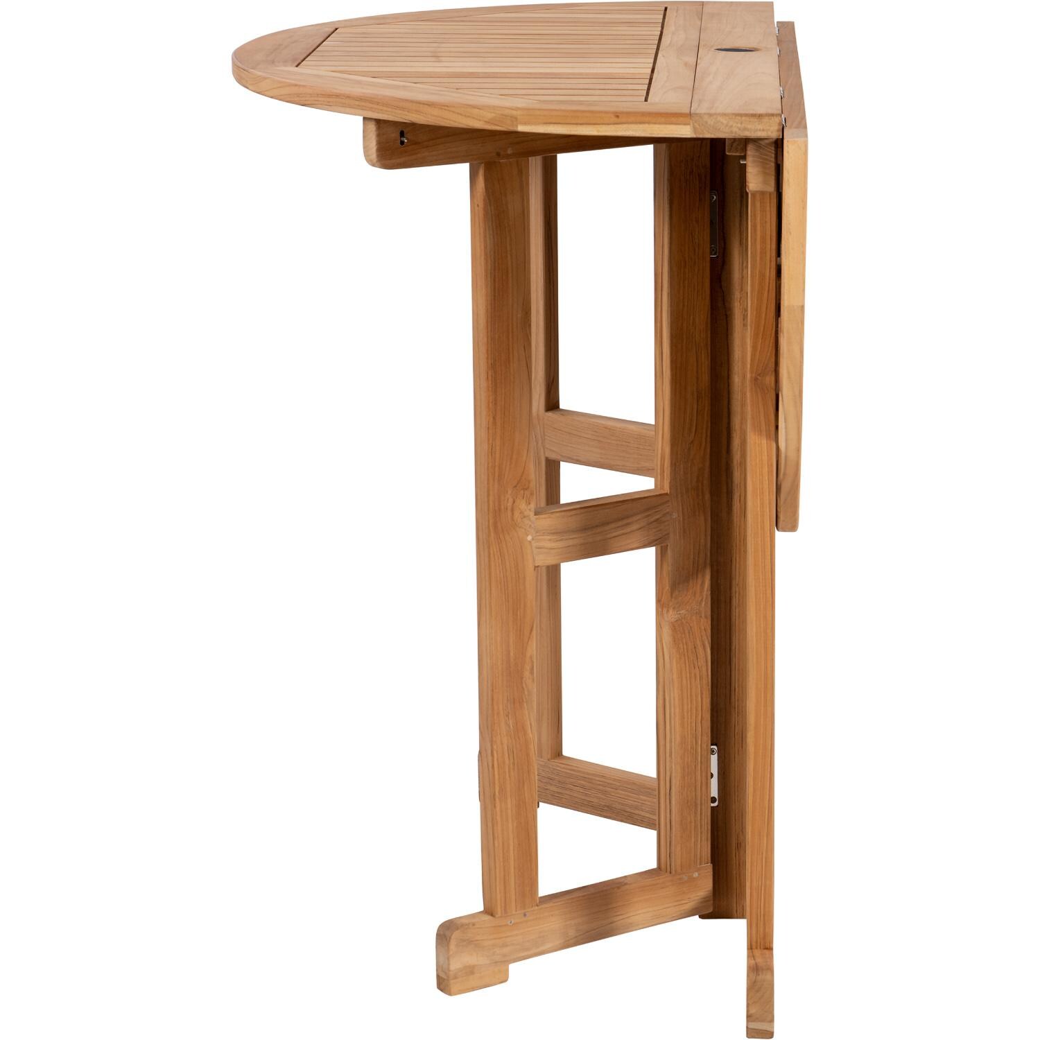 Royal Teak Collection BTDL45 Admiral 45 Inch Round Teak Bar Table w/ Drop Leaf - One Side Down - White Background thumbnail