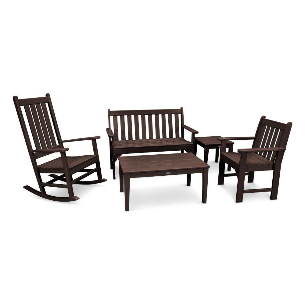 POLYWOOD Mahogany Vineyard 5-Piece Bench & Rocking Chair Set thumbnail