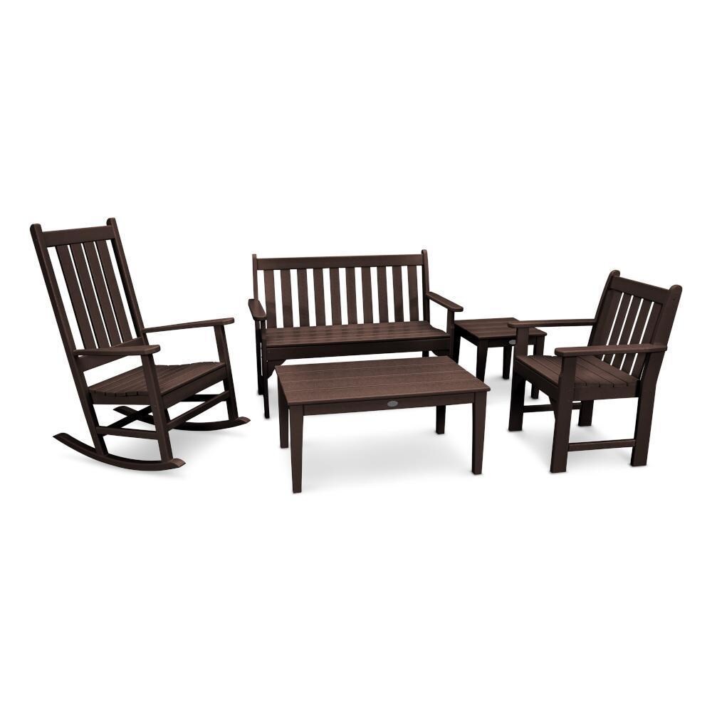 POLYWOOD Mahogany Vineyard 5-Piece Bench & Rocking Chair Set thumbnail