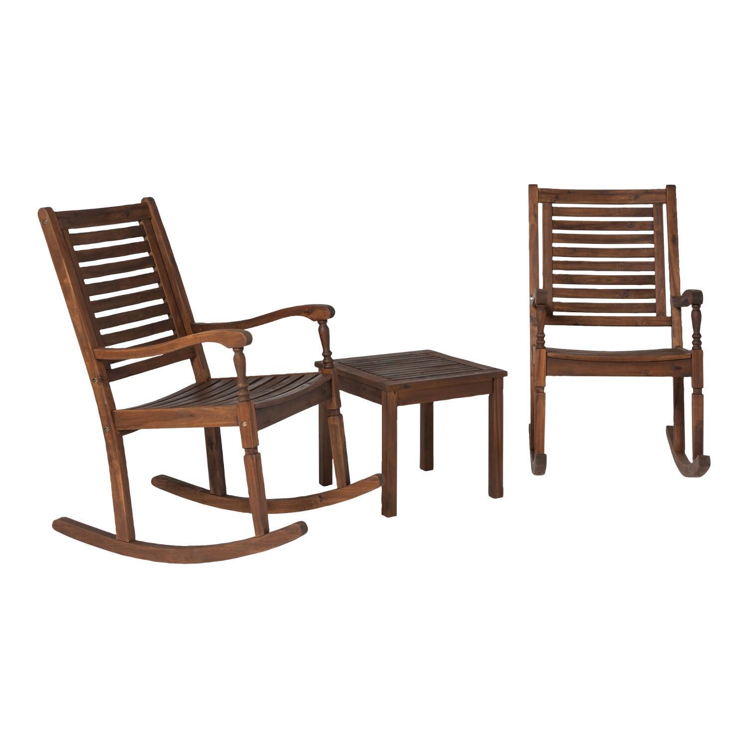 Ultimate Patio 3 Piece Acacia Patio Rocking Chair Set W/ 20 X 20 Square End Table - Dark Brown - Angled Right thumbnail