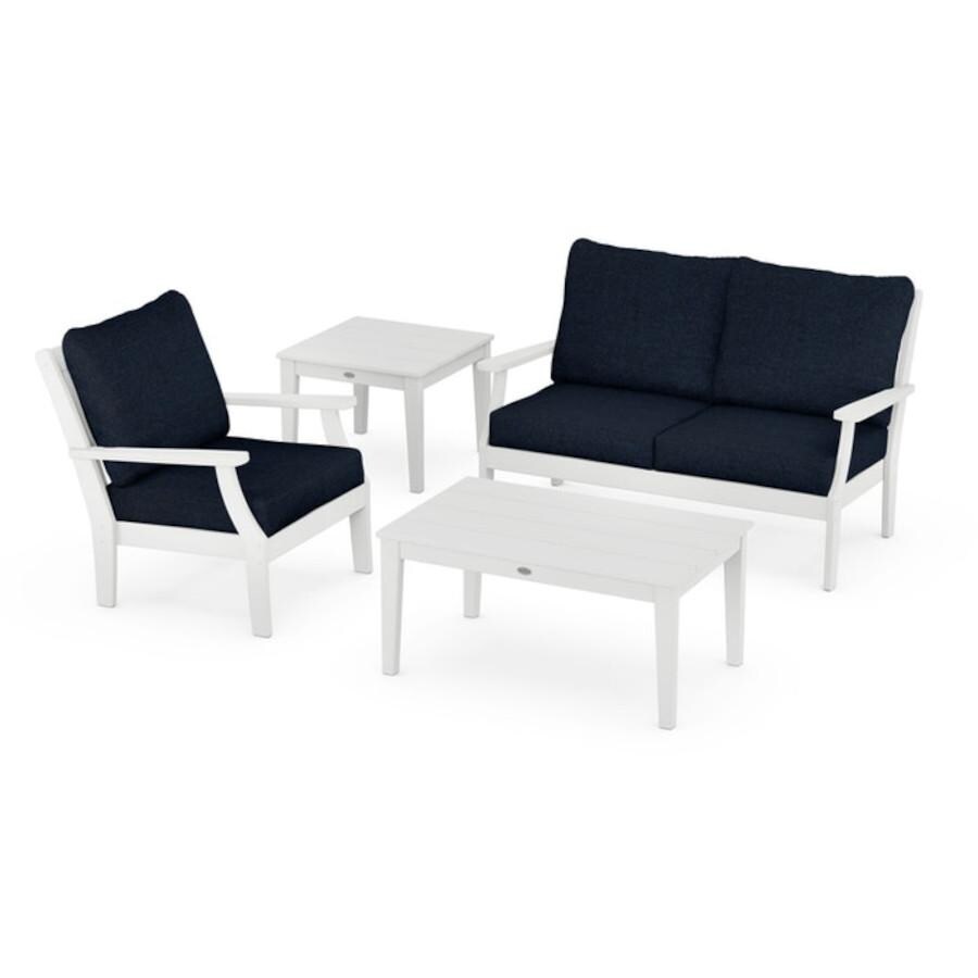 POLYWOOD Braxton 4-Piece Deep Seating Set in White / Marine Indigo thumbnail