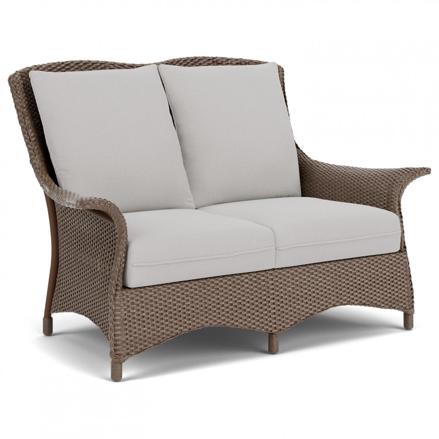 Lloyd Flanders Mandalay Loveseat In Bark Finish With Tundra Dove Fabric - Angled thumbnail