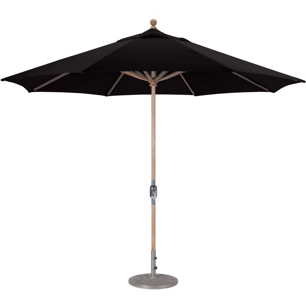 Galtech 11 Ft. Octagonal Wood Patio Umbrella W/ Crank Lift - Teak Frame W/ Black Sunbrella Fabric (Umbrella Base Not Included) thumbnail