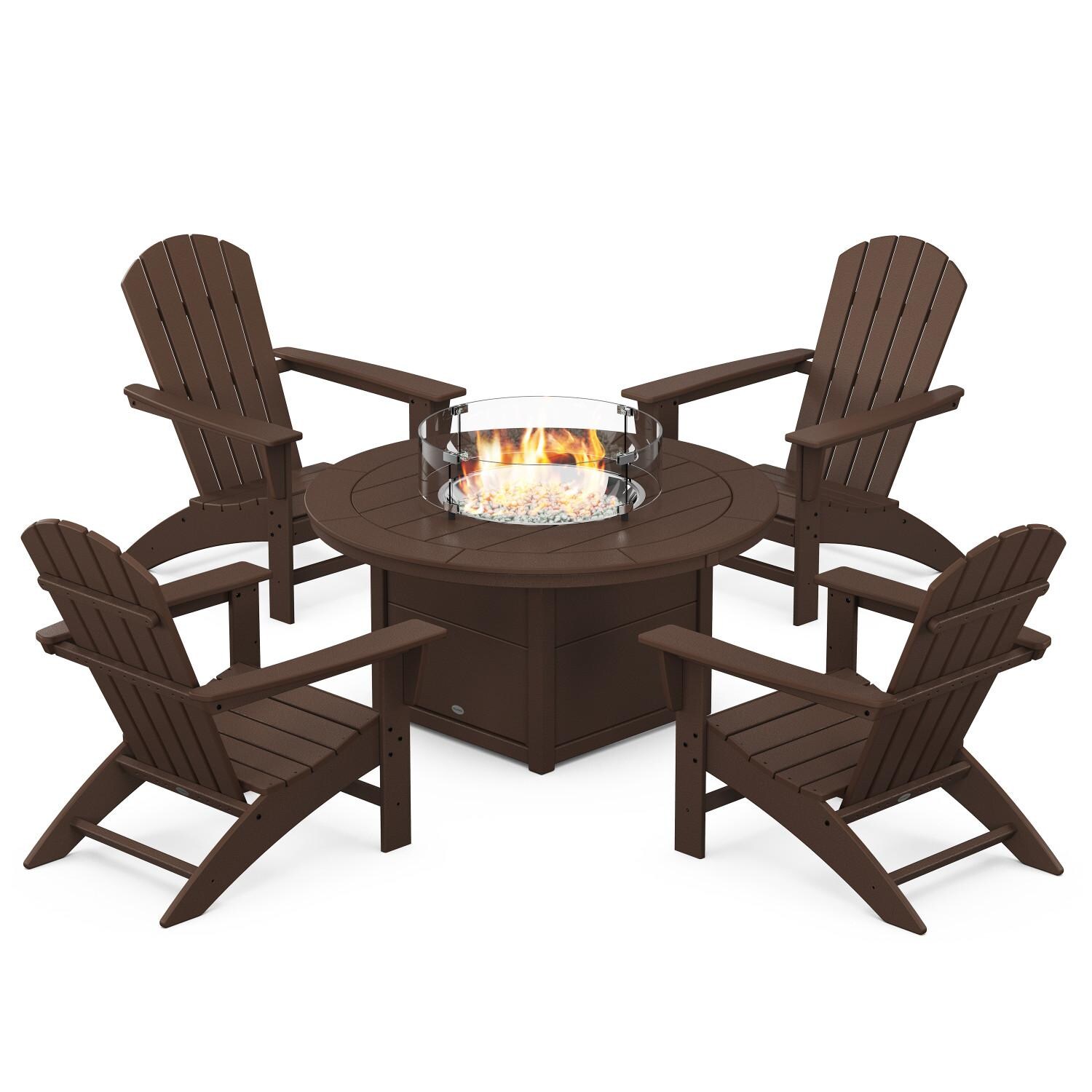 Nautical 5 Pc Recycled Plastic Fire Pit Seating Set in Mahogany by POLYWOOD