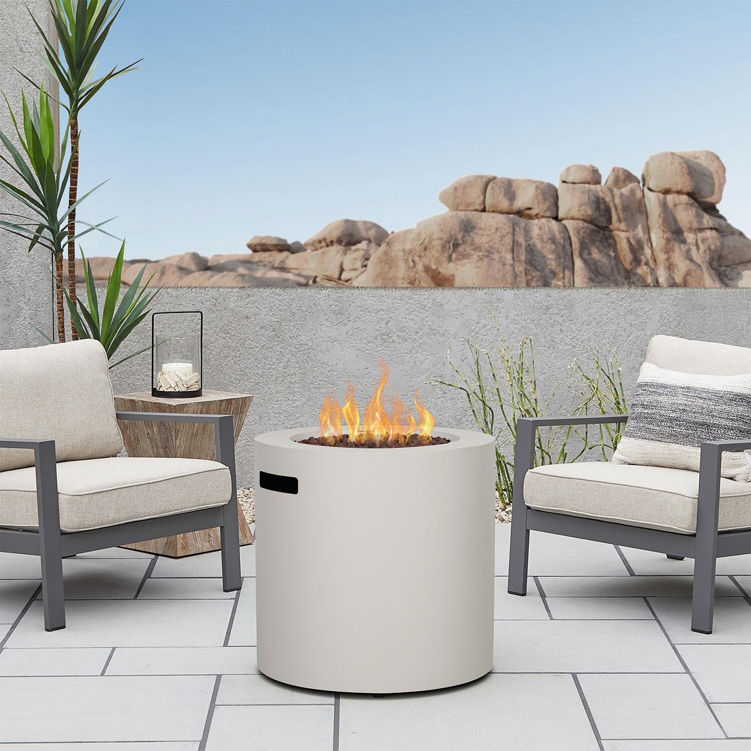 Elysian 2 Pc Steel/Aluminum Fire Pit Seating Set W/ 24-in Fire Pit & Two Club Chairs in Light Sand by Lakeview Outdoor Designs