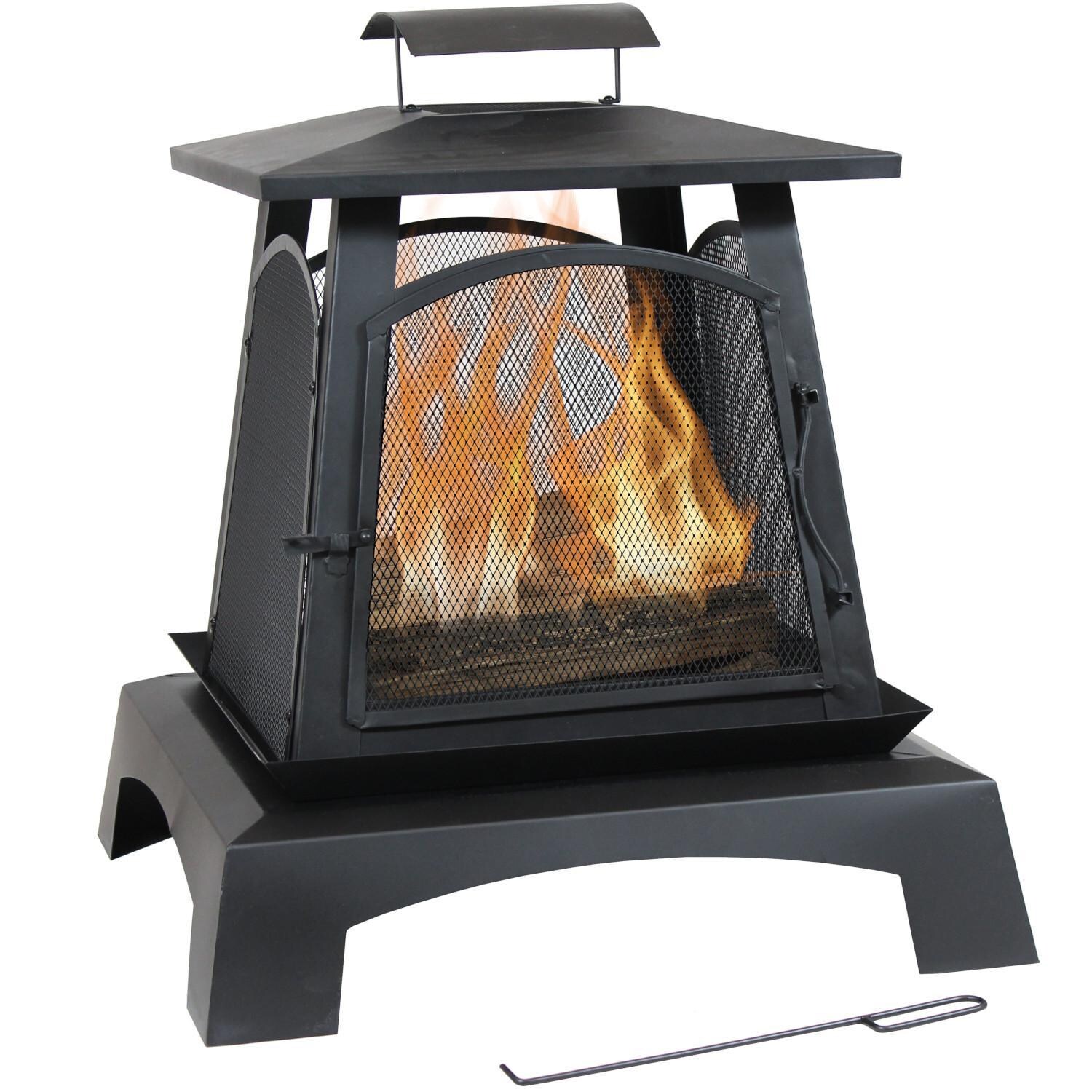 Ultimate Patio 28-Inch Steel Pagoda Wood Burning Fire Pit - In Use thumbnail