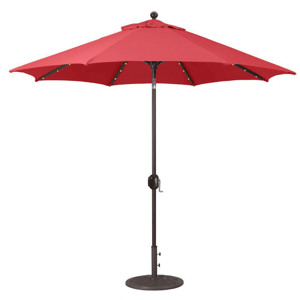 Galtech 9 Ft. Lighted Octagonal Aluminum Patio Market Umbrella W/ Crank Lift And Auto Tilt - Antique Bronze Frame W/ Sunbrella Canvas Jockey Red Canopy image