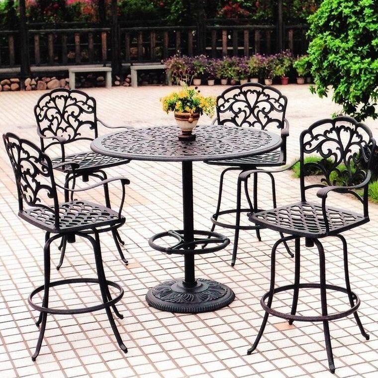 Darlee Catalina 5 Piece Cast Aluminum Patio Bar Set With Swivel Bar Stools