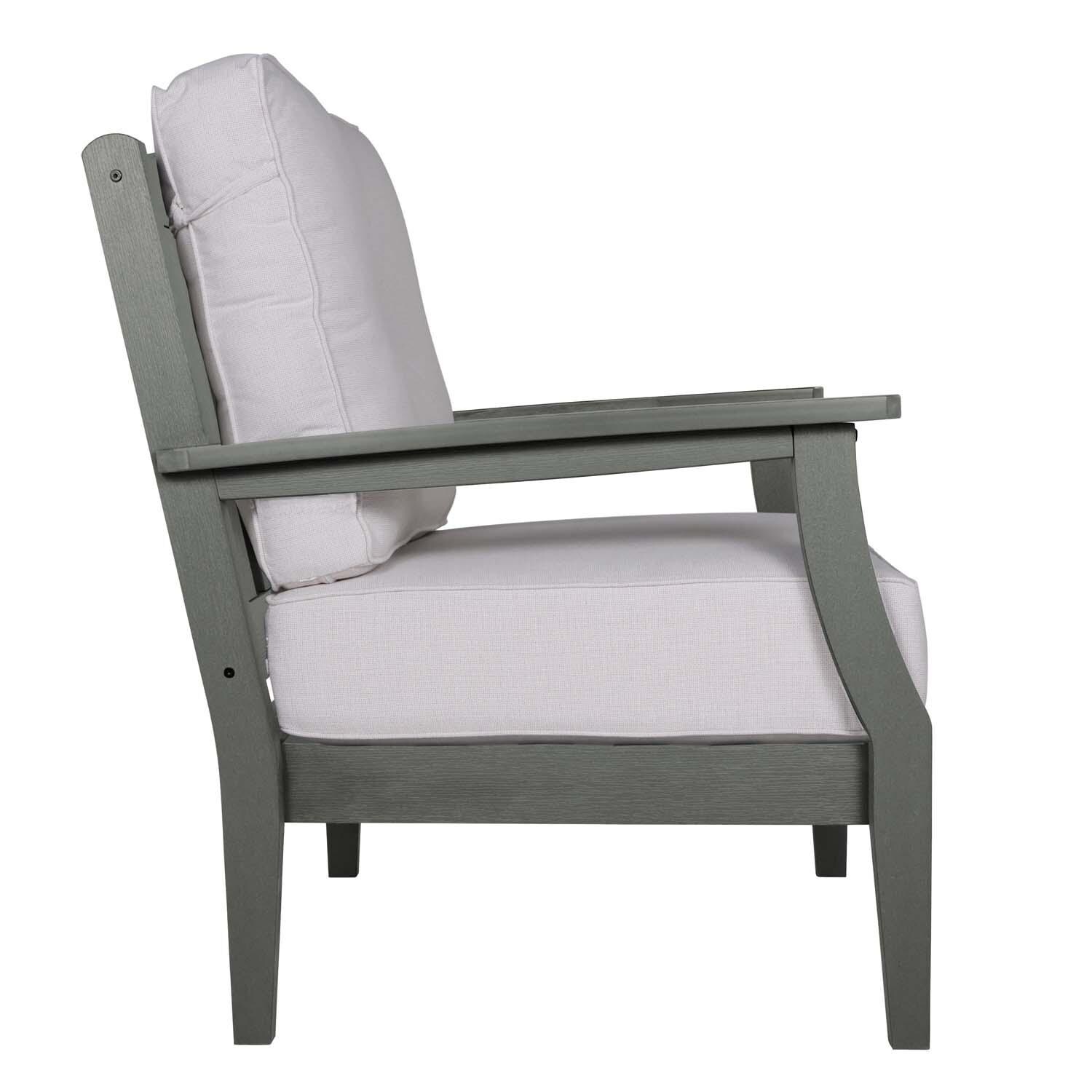 Blushing Bay Recycled Plastic Club Chair in Bliss Linen/Coastal Teak by Lakeview Outdoor Designs - Side View - White Background thumbnail