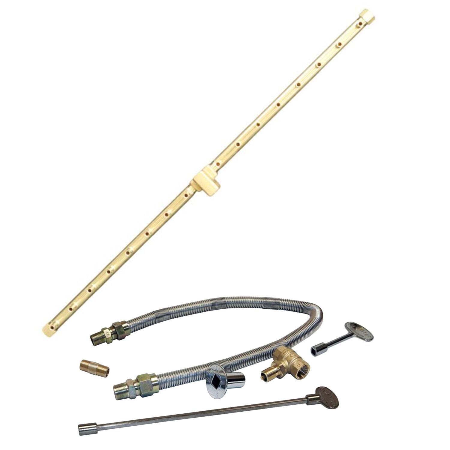 Warming Trends 33 5/8 Linear Brass Natural Gas/Propane Burner & Flex Line Kit - White Background thumbnail