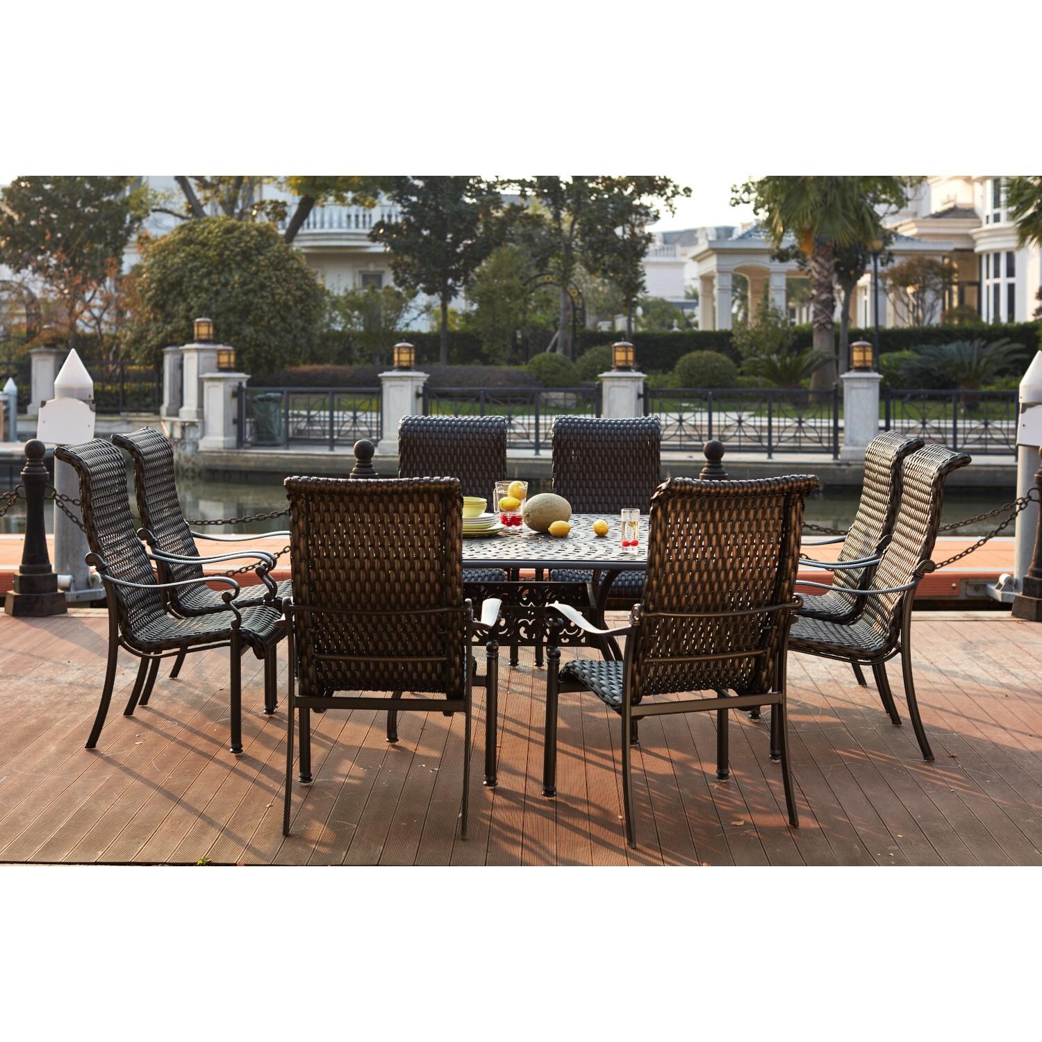 Darlee 501210-9PC-60W Victoria 9 Piece Resin Wicker Patio Dining Set W/ 60 Inch Square Table - Lifestyle thumbnail