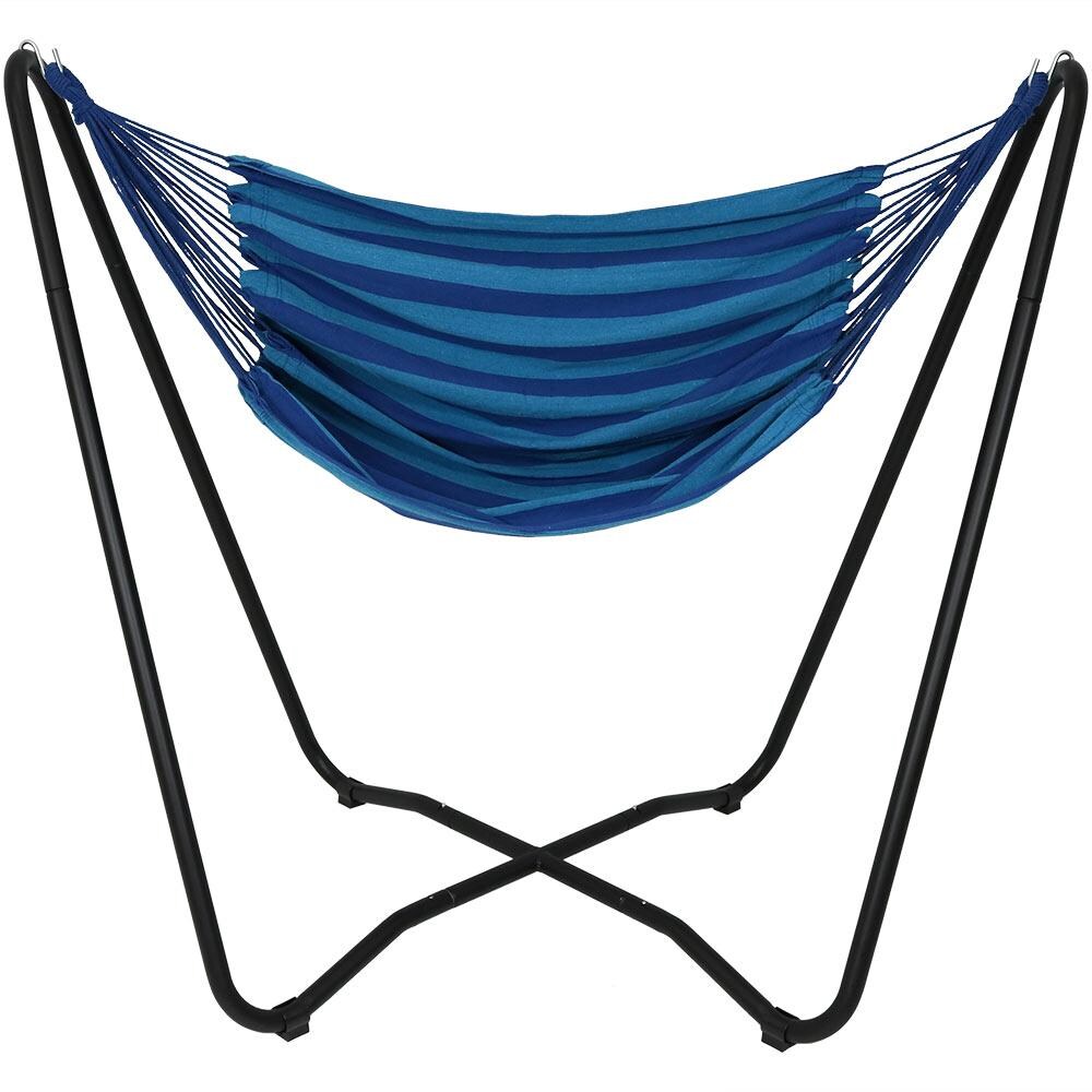 Sunnydaze Decor Hanging Hammock Chair Swing w/ 2-Point Space-Saving Stand - Beach Oasis - HH-HCHAS-BO-COMBO image