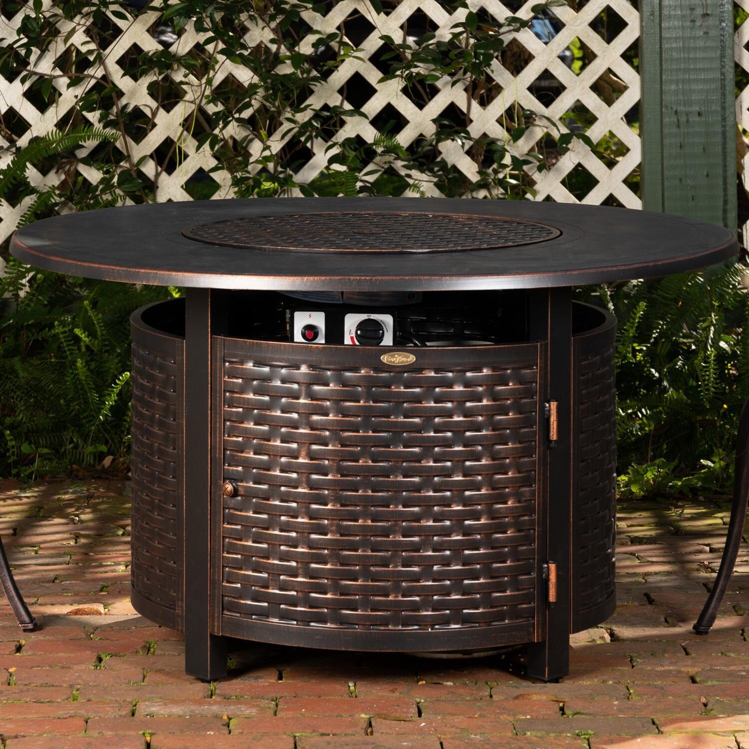 Ultimate Patio 62373 Welcome View 44-Inch Round Woven Aluminum Propane Gas Fire Pit - Burner Cover thumbnail