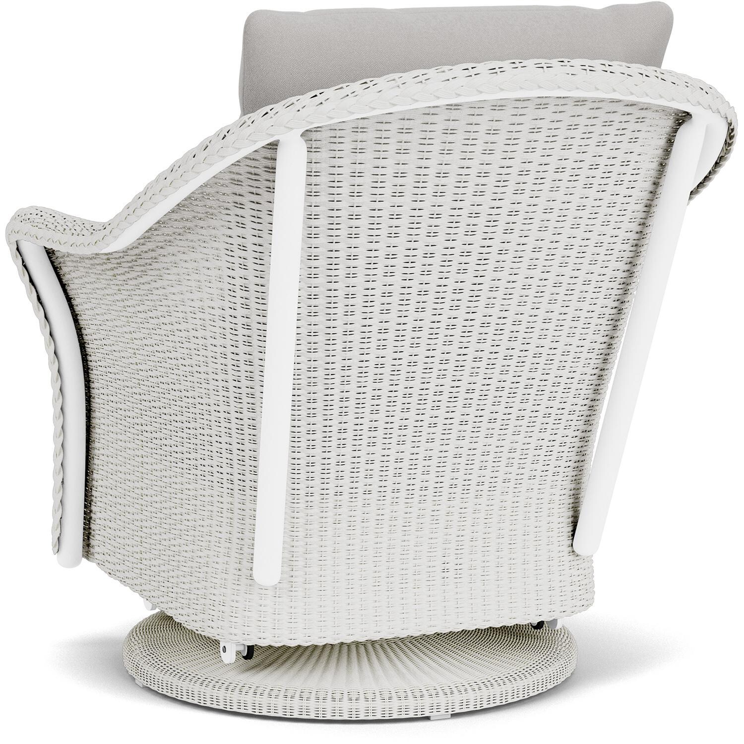 Lloyd Flanders Weekend Retreat Swivel Glider Lounge Chair in Matte White Finish W/ Tundra Dove Fabric - Back Left thumbnail