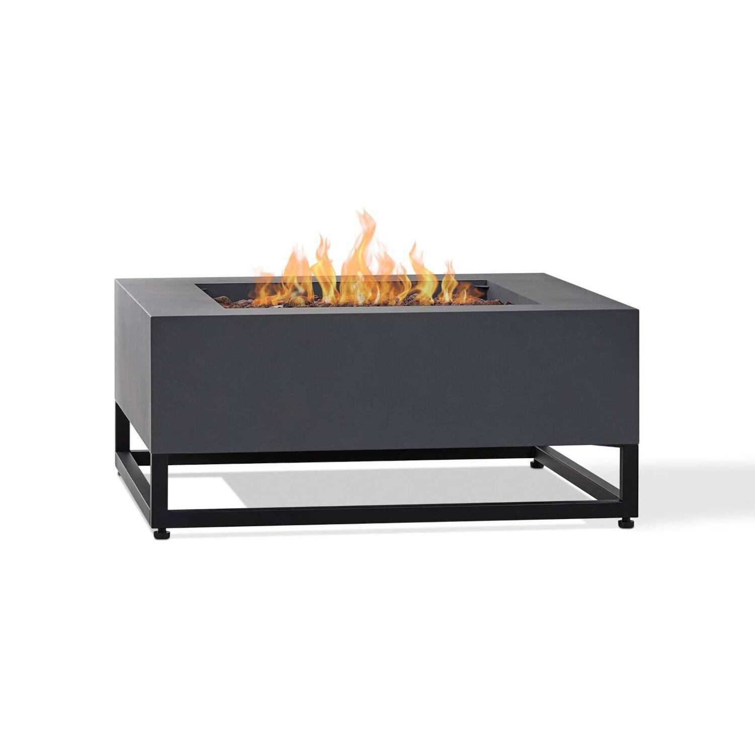 Craft Bay 4 Pc Powder Coated Steel 36 Inch Square Fire Pit in Weathered Slate by Lakeview - Burner Lit - White Background thumbnail
