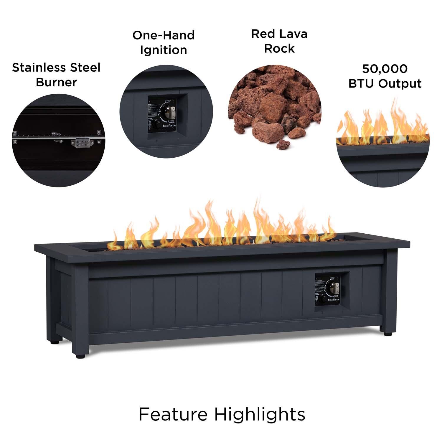 Cabin Way 50 Inch Rectangular Powder Coated Steel Propane Fire Pit Table in Gray by Lakeview Outdoor Designs - Features thumbnail